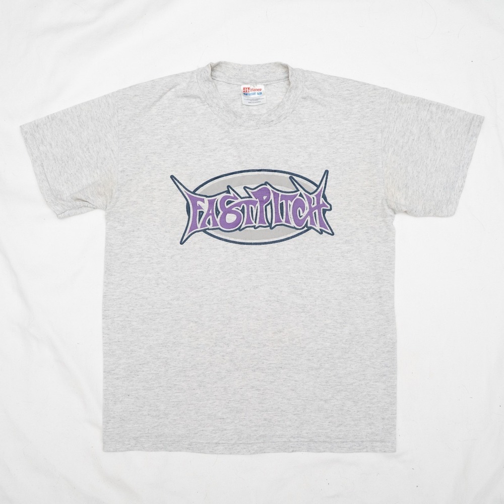 Vintage Fastpitch Logo Spellout Womens Funny T Shirt Baseball Softball Size S